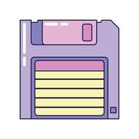 Vintage Computer Floppy Disk on white background. Retro illustration with outline in 90s style. Isolated illustration. vector