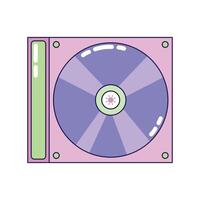 Vintage CD in Box on white background. Retro illustration with outline in 90s style. Isolated illustration. vector