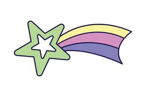 Comet star with a rainbow tail on white background. Retro illustration with outline in 90s style. Isolated illustration. vector