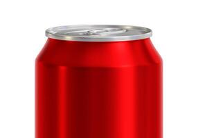 Red soda aluminum can on white background photo