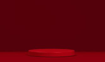 Podium red shape for show cosmetic product display for christmas day or new years. stand product showcase on red background photo