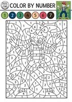 France themed color by number activity with mime. French character scene. Black and white counting game with cute clown in beret and stripy shirt. Coloring page for kids vector