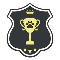 Illustration of trophy cup with paw print and crown. vector