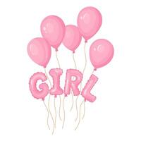 Gender reveal party banner element 'Girl' pink helium balloons flies high. Ideal for baby shower invitations, cards and party decor Festive design for celebrations, isolated vector