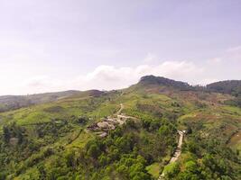 Bird eye View Teletubbies Hill which has been transformed into a tourist area, in Cicalengka, Indonesia. Travel Destination. Public Park. Travel and Tourism photo