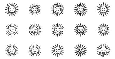 Sun icon set. Simple collection shape sunburst and cartoon element sunset. illustration pictogram line sunny abstract style. vector