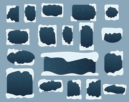 Snow ice cap template set with various shapes banner rectangular , square , oval and round illustration.