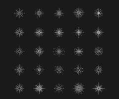 Sparkle icon set. Abstract shape element and magic star silhouette. Cartoon christmas simple firework collection. Futuristic and retro sing shiny. vector