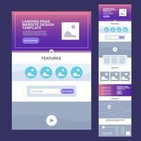 Website landing template page with a features section and a form for contact information. Design set flat element minimalist style illustration vector