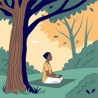 Illustration of a person meditating in the woods vector