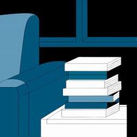 A stack of books on a table next to a couch vector