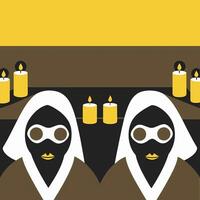 Two women in black and white with candles in front of them vector