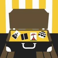 A suitcase with a bunch of stuff in it vector