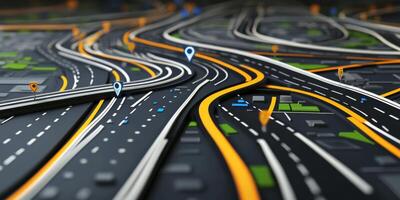 Interactive GPS Navigation Map Highway Road Network 3D Rendering photo
