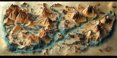 Fantasy Relief Map Mythical Mountains Rivers Magical Landscape photo