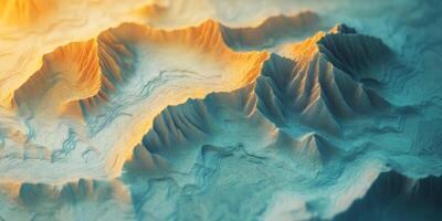 Abstract Mountain Range Relief Map Gradient Teal Orange Topography photo