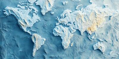 Modern Relief World Map Global Topography Geography Earth photo