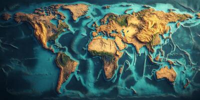 3D Relief World Map Topography Oceans Continents Earth photo