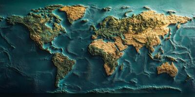 3D Relief World Map Global Topography Earth Texture Geography photo