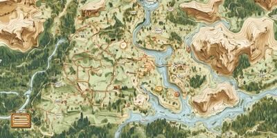 Illustrated Topographic Hiking Map Trails Campsites Nature photo