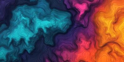 Abstract Topographic Map Teal Orange Purple Gradient Background photo
