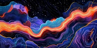 Neon Topographic Abstract Art Glowing Lines Digital Landscape Sci Fi Design photo