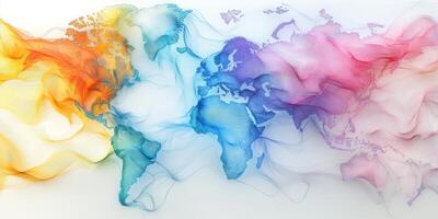 Global Network Abstract World Map with Colorful Flowing Lines Gradient Colors photo