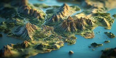 3D Stylized Map Coastal Mountains Landscape Terrain photo