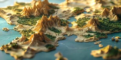 3D Stylized Terrain Map Mountains Coastline Fantasy Landscape photo