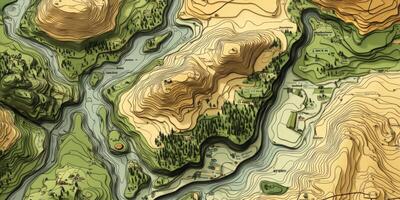 Topographic Map Illustration Hiking Trails Campsites Adventure photo