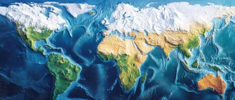 Global Topography Map Earth Relief Ocean Depths Landmasses 3D Terrain photo