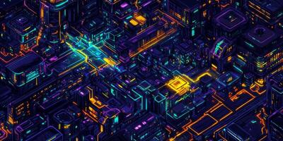 Futuristic Cityscape Neon Cyberpunk Urban Planning Design photo