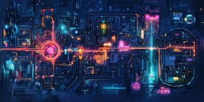 Futuristic Cityscape Neon Pathways Cyberpunk Urban Planning photo