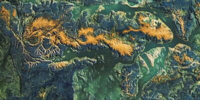 Aerial View Coastal Landscape Terrain Elevation Forest Water Island Map photo