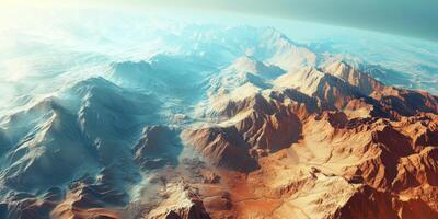 Aerial View of Majestic Mountain Ranges Valleys and Plateaus photo