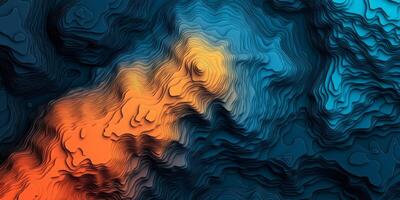 Abstract Topographic Map Blue Orange 3D Terrain Elevation Lines Gradient Colors Modern Navigation photo