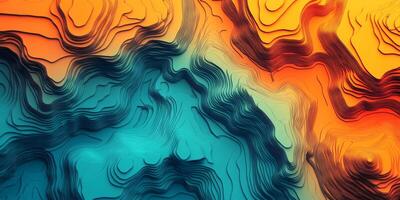 Abstract Topographic Map Teal Orange 3D Relief Elevation Contour Lines Modern Background photo