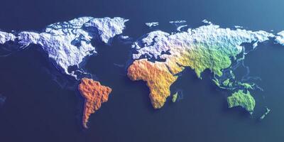 Colorful 3D World Map Global Topography Relief Elevation Geography photo