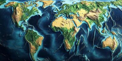 Detailed 3D Earth Relief Map Topography Tectonic Plates Global Geography photo