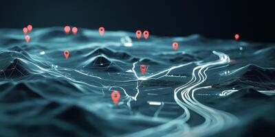 Digital 3D Map Navigation Location Pins Route Paths Technology photo