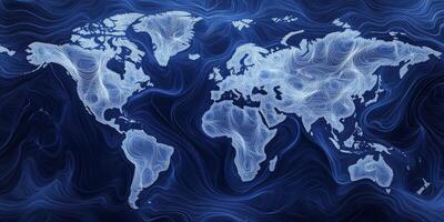 Abstract World Map Global Connectivity Flow Lines Blue Ocean Earth Infographic photo