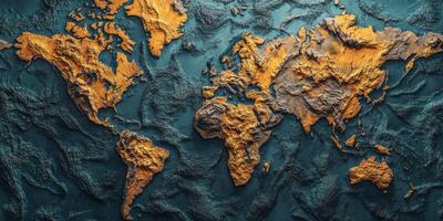 Golden 3D Earth Map Global Relief Texture World Geography photo