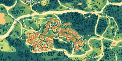 Idyllic Town Map Aerial View of Rural Urban Landscape photo
