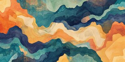 Abstract Watercolor Landscape Hand Painted Artistic Mountain Range Texture photo