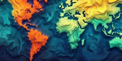 Global Topography Colorful 3D Earth Relief Map World Terrain Elevation photo