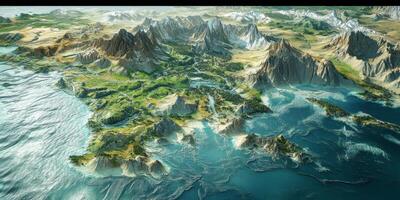 Aerial View Coastal Landscape Mountains Ocean River Valley Terrain Nature photo