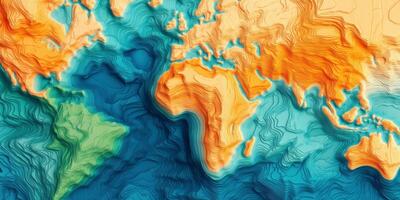 Abstract Earth Topographic Map Global Relief Ocean Depths Contour Lines Elevation Geography photo