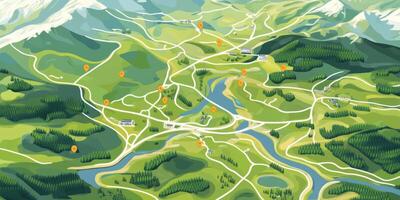 Illustrated Map Rural Urban Landscape Navigation Terrain photo