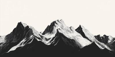 Minimalist Black White Mountain Range Illustration Artistic Landscape Art Print photo