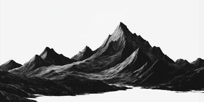 Monochrome Mountain Range Illustration Abstract Nature Art Print photo